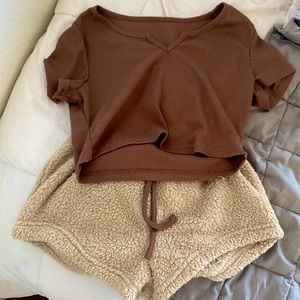matching lounge set, shorts and shirt